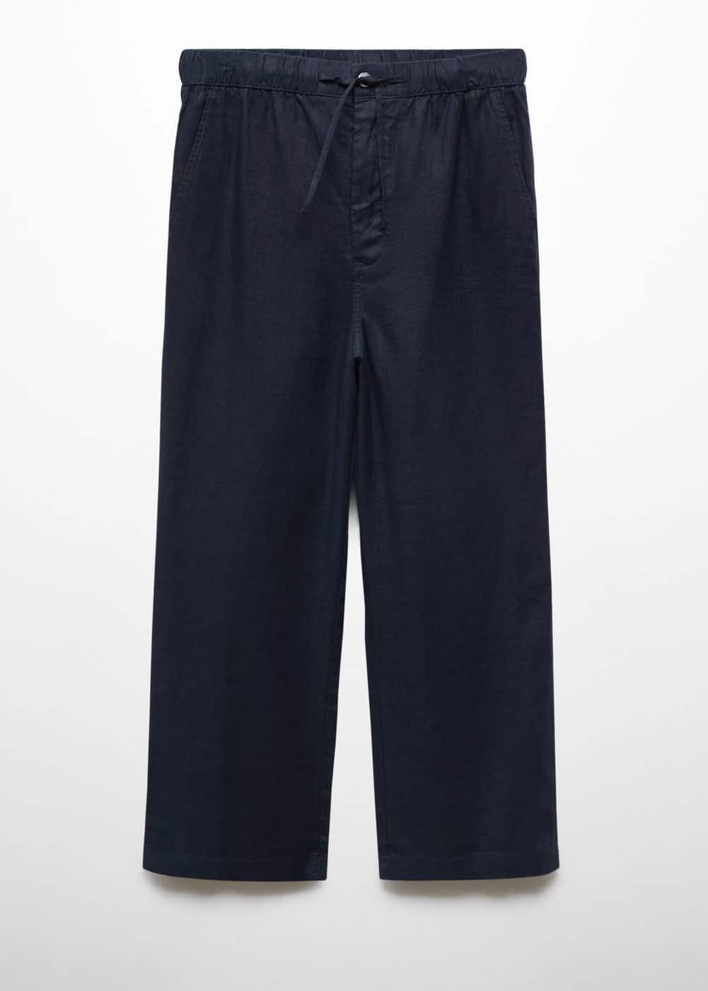 MANGO MAN - 100% linen pants with drawstring navyMen Product Image