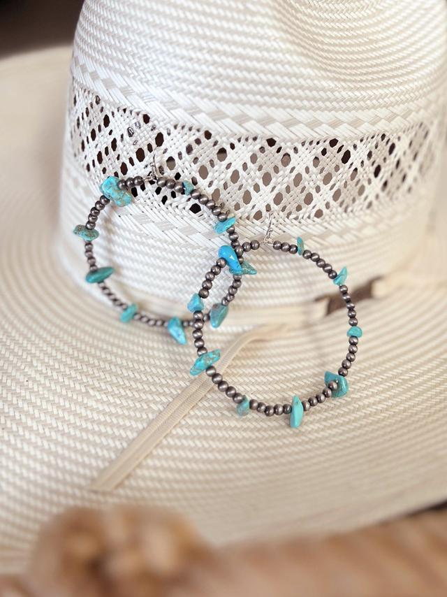 Handmade Turquoise Chip Stone Hoop Earrings Product Image