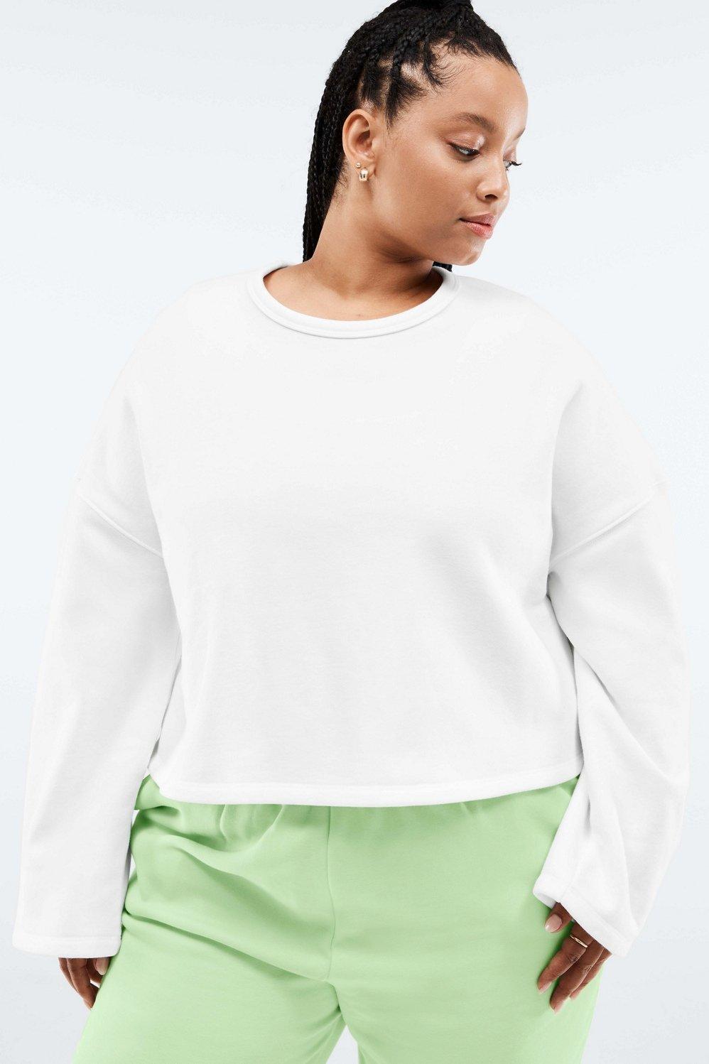 Fabletics Skye Tie Open Back Long-Sleeve Pullover Womens white plus Size 3X Product Image