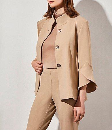 Ming Wang Deco Crepe Woven Stand Collar 34 Sleeve Button Front Statement Jacket Product Image