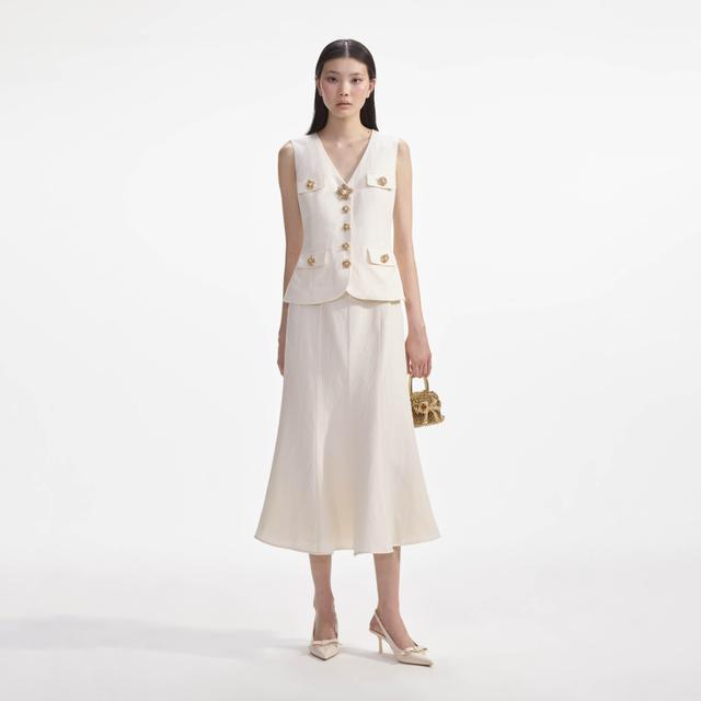 Cream Linen Midi Dress Product Image