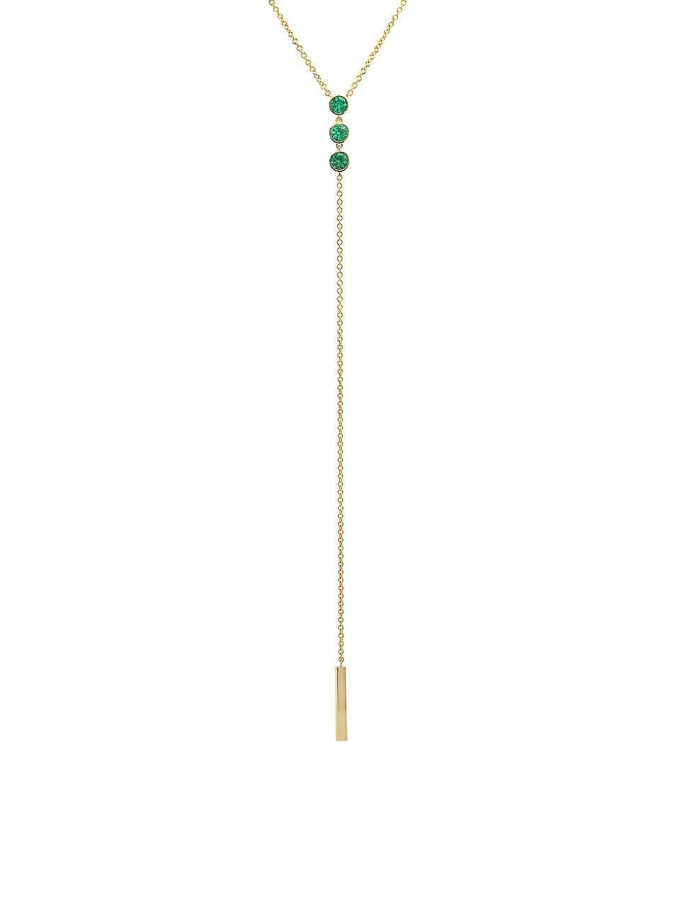 Womens 14K Yellow Gold & 3 Bezel Emerald Drop Lariat Necklace Product Image