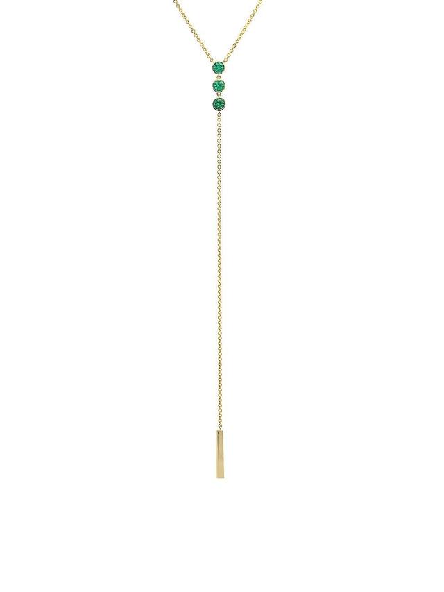 Womens 14K Yellow Gold & 3 Bezel Emerald Drop Lariat Necklace Product Image