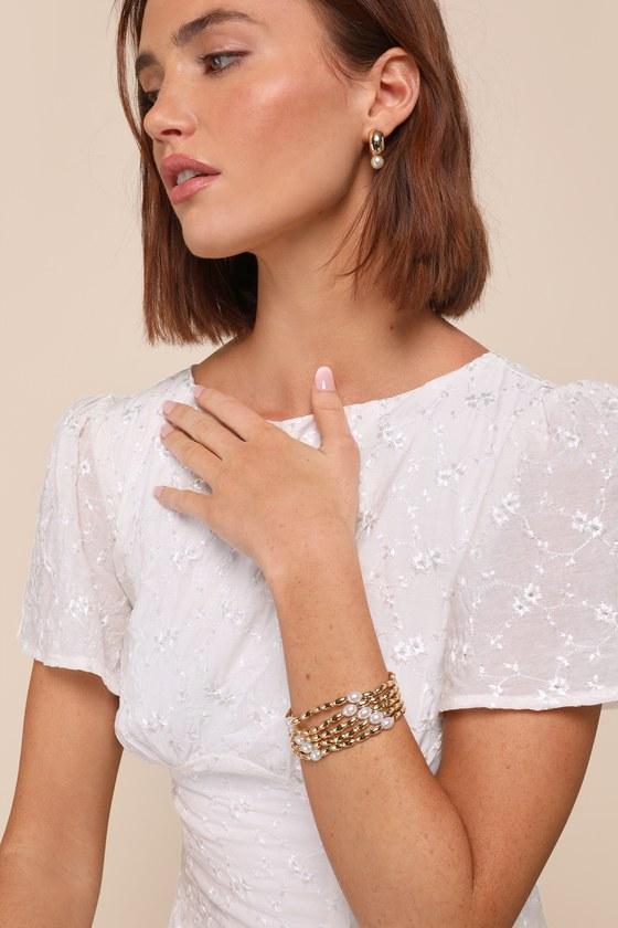 Total Glam Gold and Pearl Five-Piece Beaded Bracelet Set Product Image