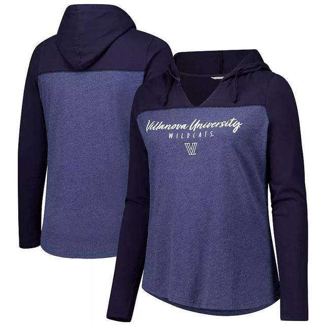 Womens Heather Villanova Wildcats Knockout Color Block Hoodie V-Neck Long Sleeve T-Shirt Blue Product Image