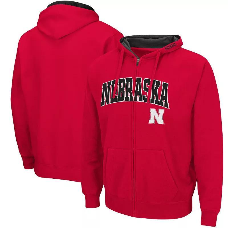 Mens Colosseum Scarlet Nebraska Huskers Arch & Logo 3.0 Full-Zip Hoodie Product Image