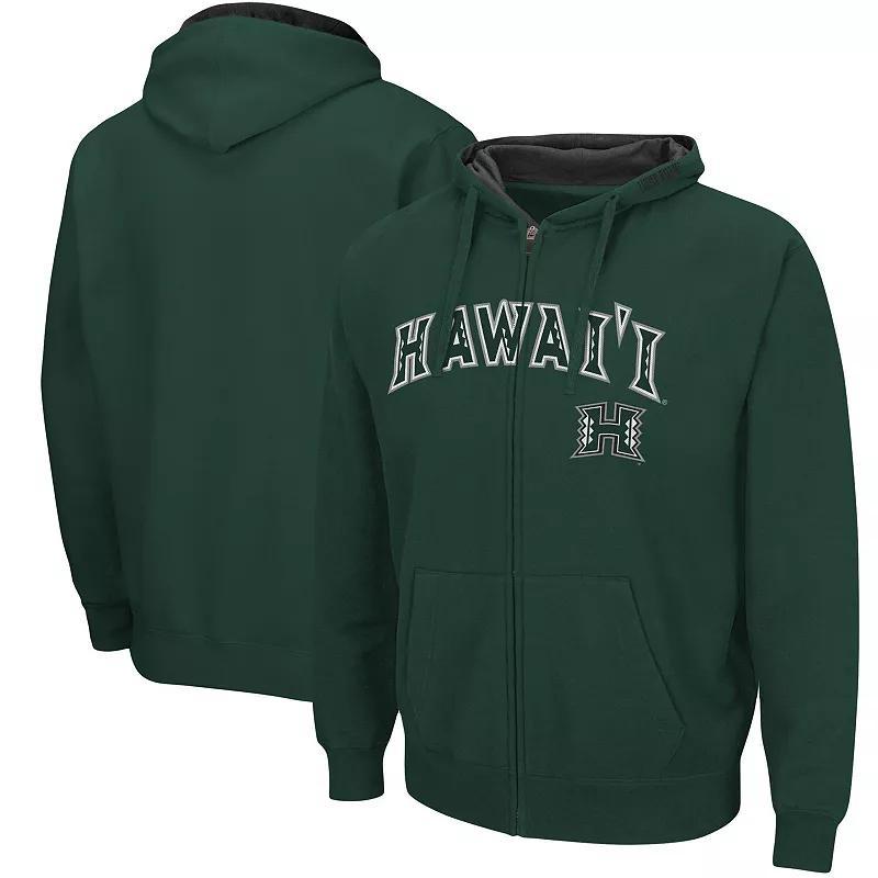 Mens Colosseum Green Hawaii Warriors Arch and Logo 3.0 Full-Zip Hoodie Product Image