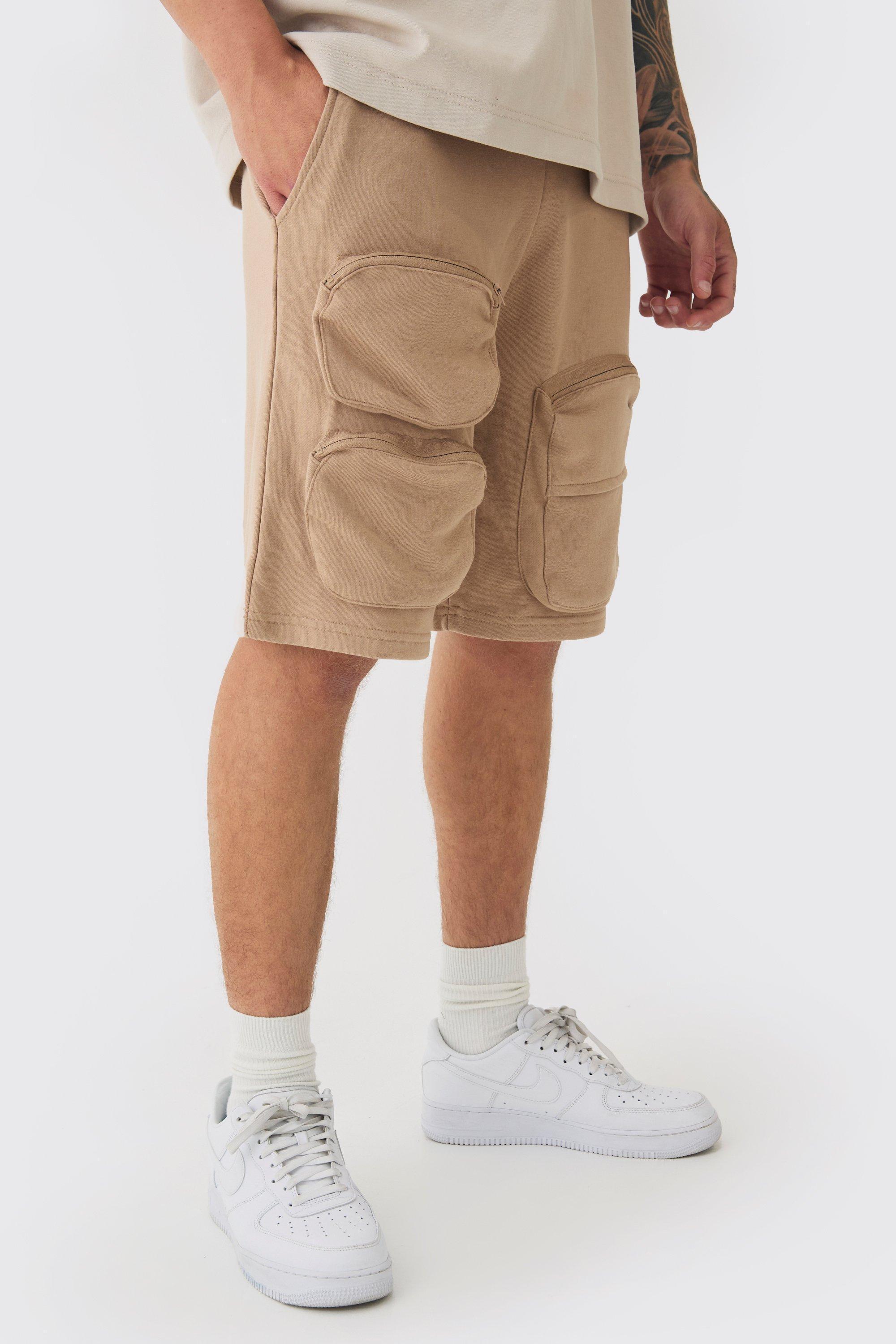 Tall Pocket Detail Oversized Short In Taupe | boohooMAN USA Product Image