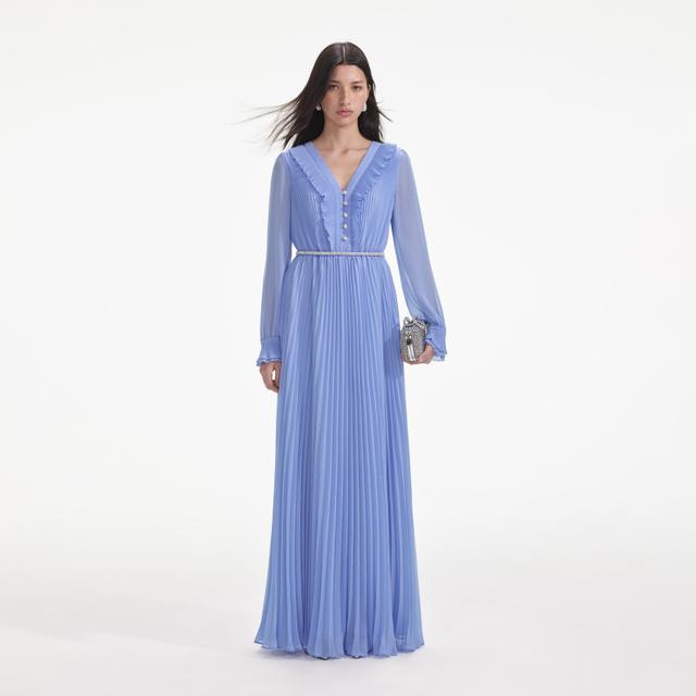 Blue Chiffon Maxi Dress Product Image