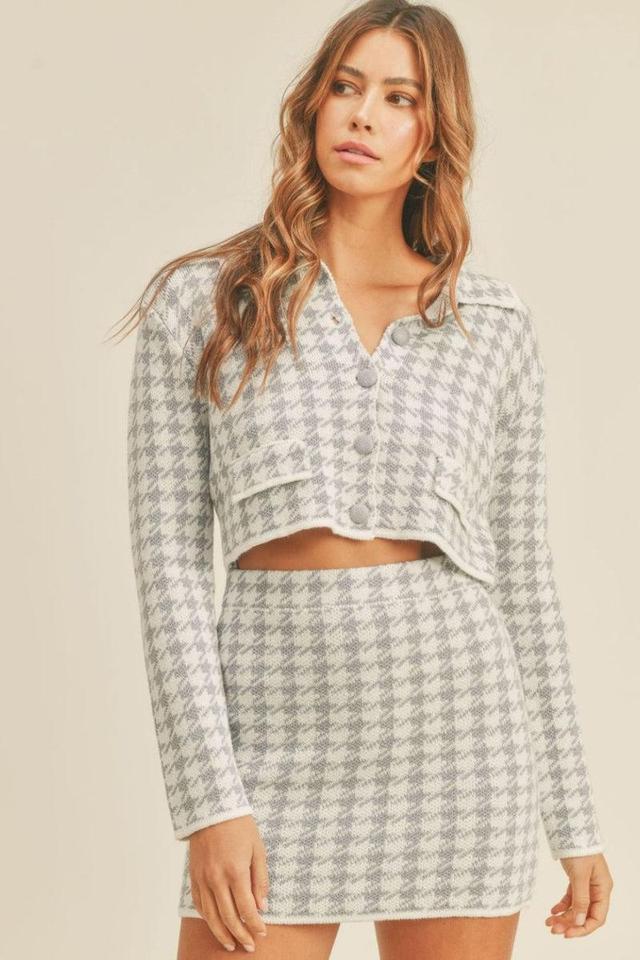 MABLE Houndstooth Cropped Knit Cardigan and Mini Skirt Set Product Image