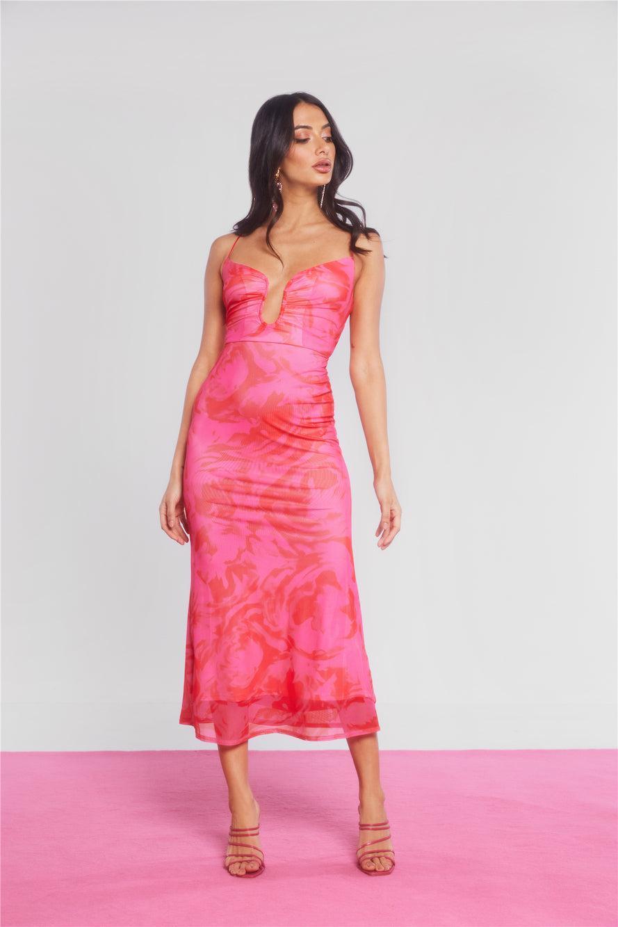 Wine And Dine Me Mesh Midi Dress Pink Product Image