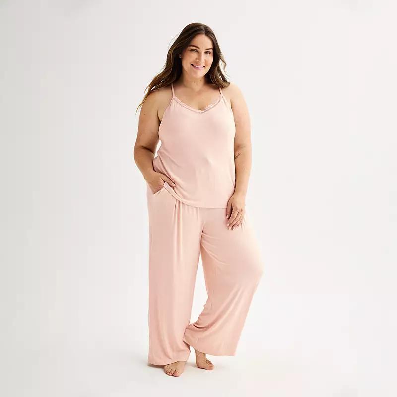 Plus Size Sonoma Goods For Life Lace Trimmed Camisole & Pajama Pants Set, Womens Product Image