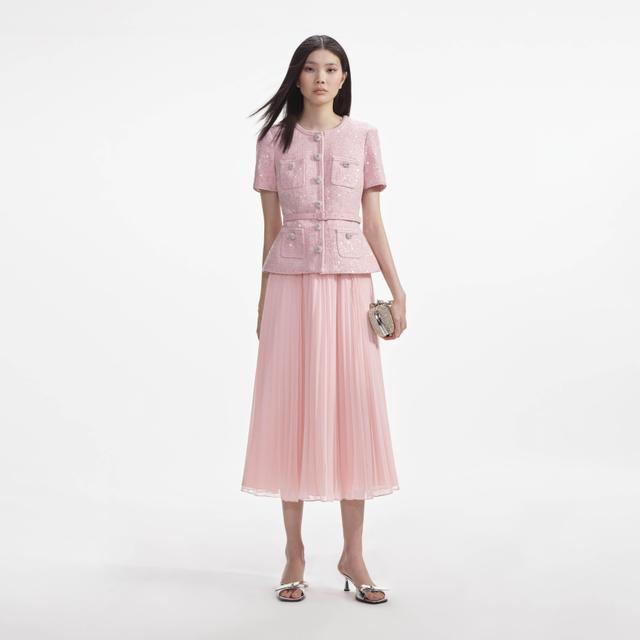 Pink Boucle Midi Dress Product Image