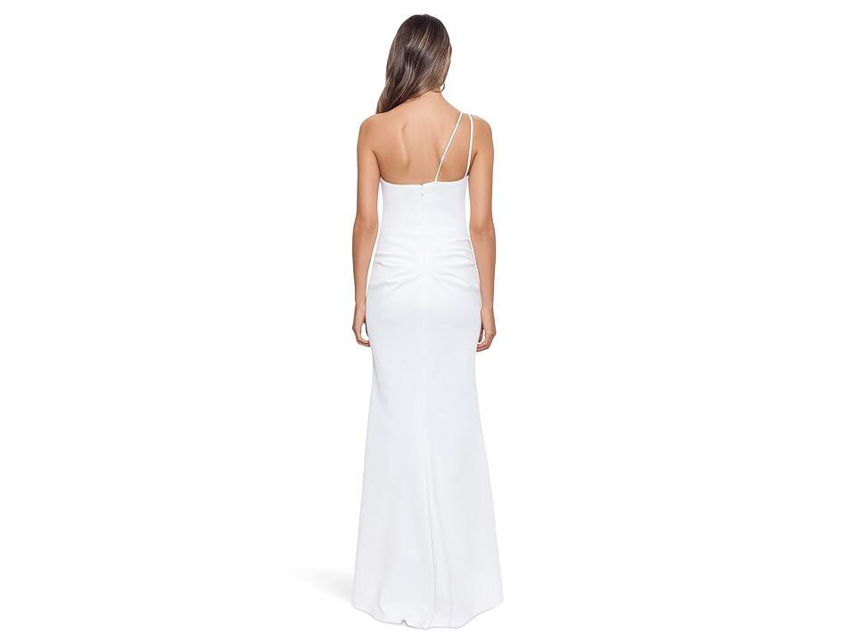 XSCAPE Long One Shoulder Scuba Ruffle Dress (Ivory) Women's Clothing Product Image