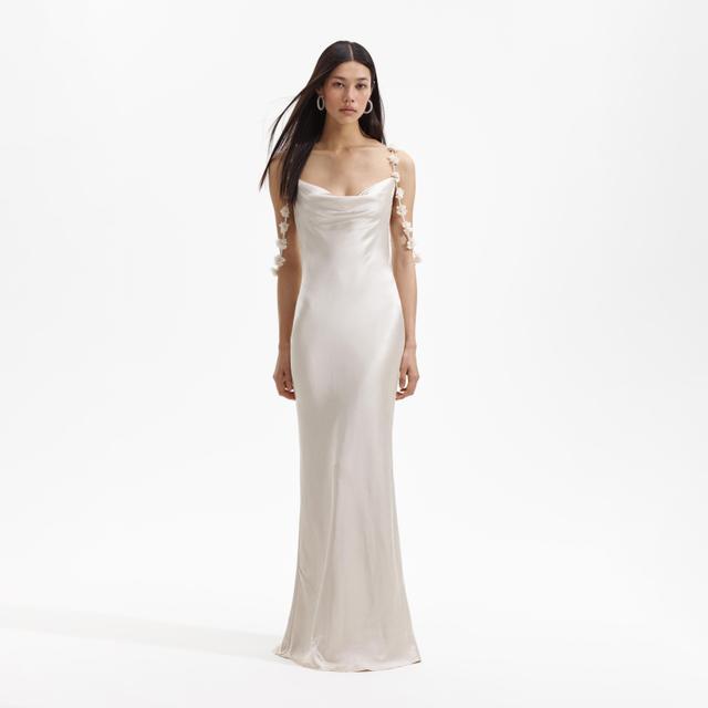 Champagne Satin Flower Maxi Dress Product Image