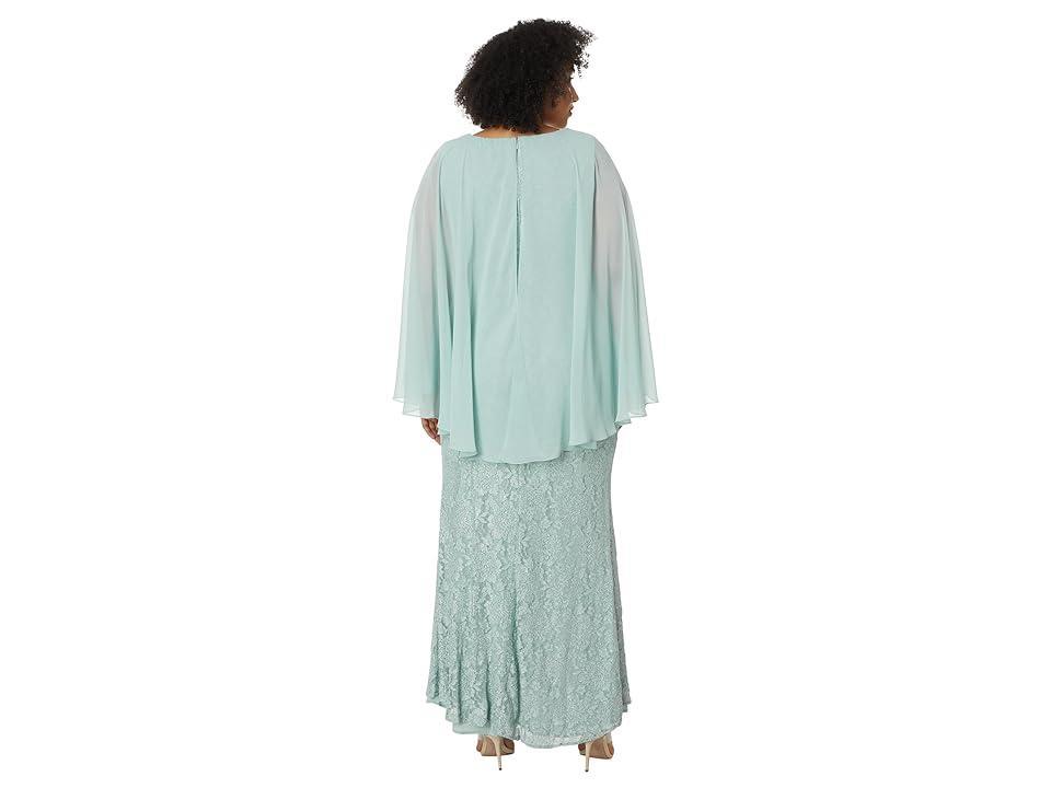 Betsy & Adam Plus Size Long Lace Capelet (Sage) Women's Dress Product Image