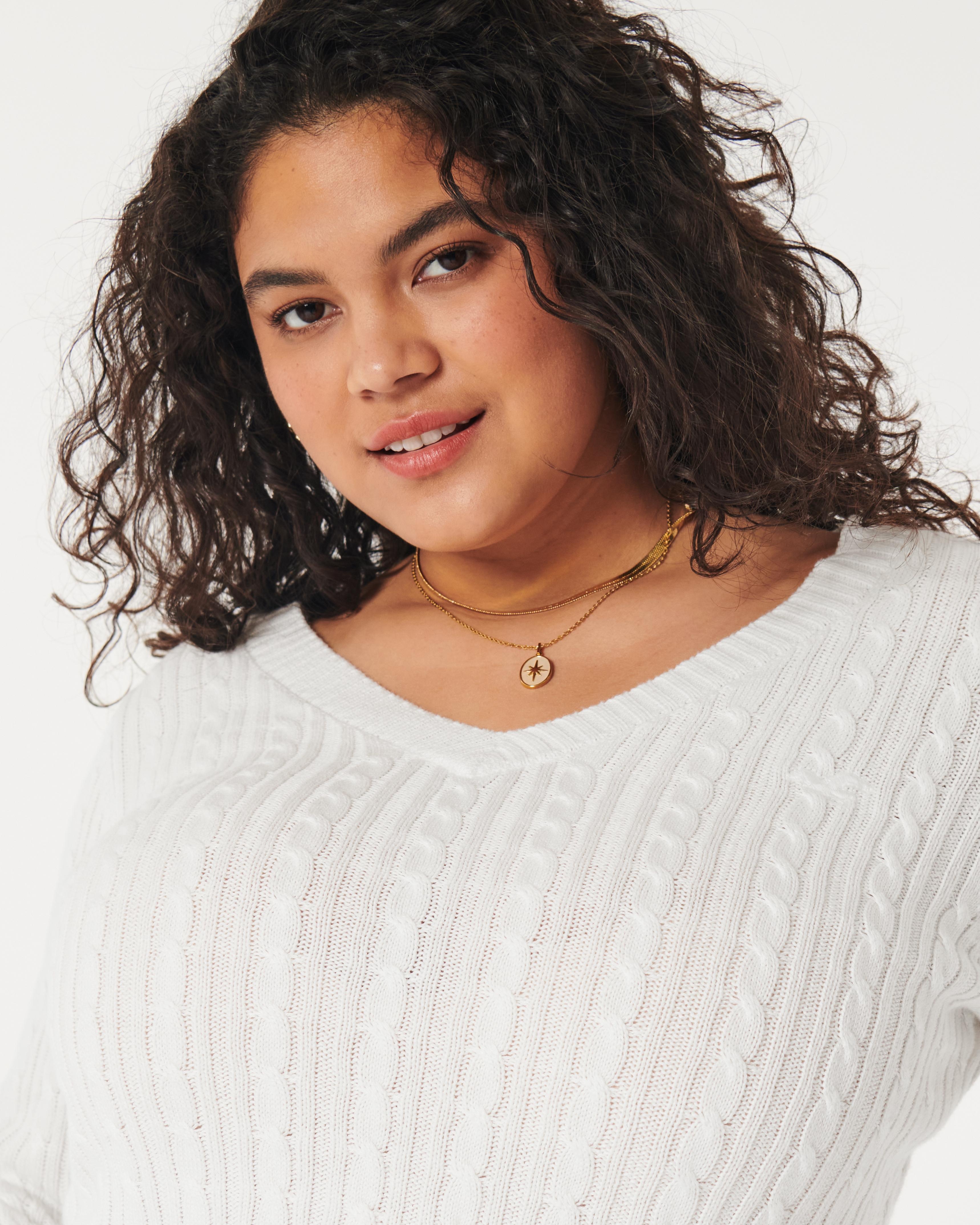 Cable-Knit V-Neck Sweater Product Image