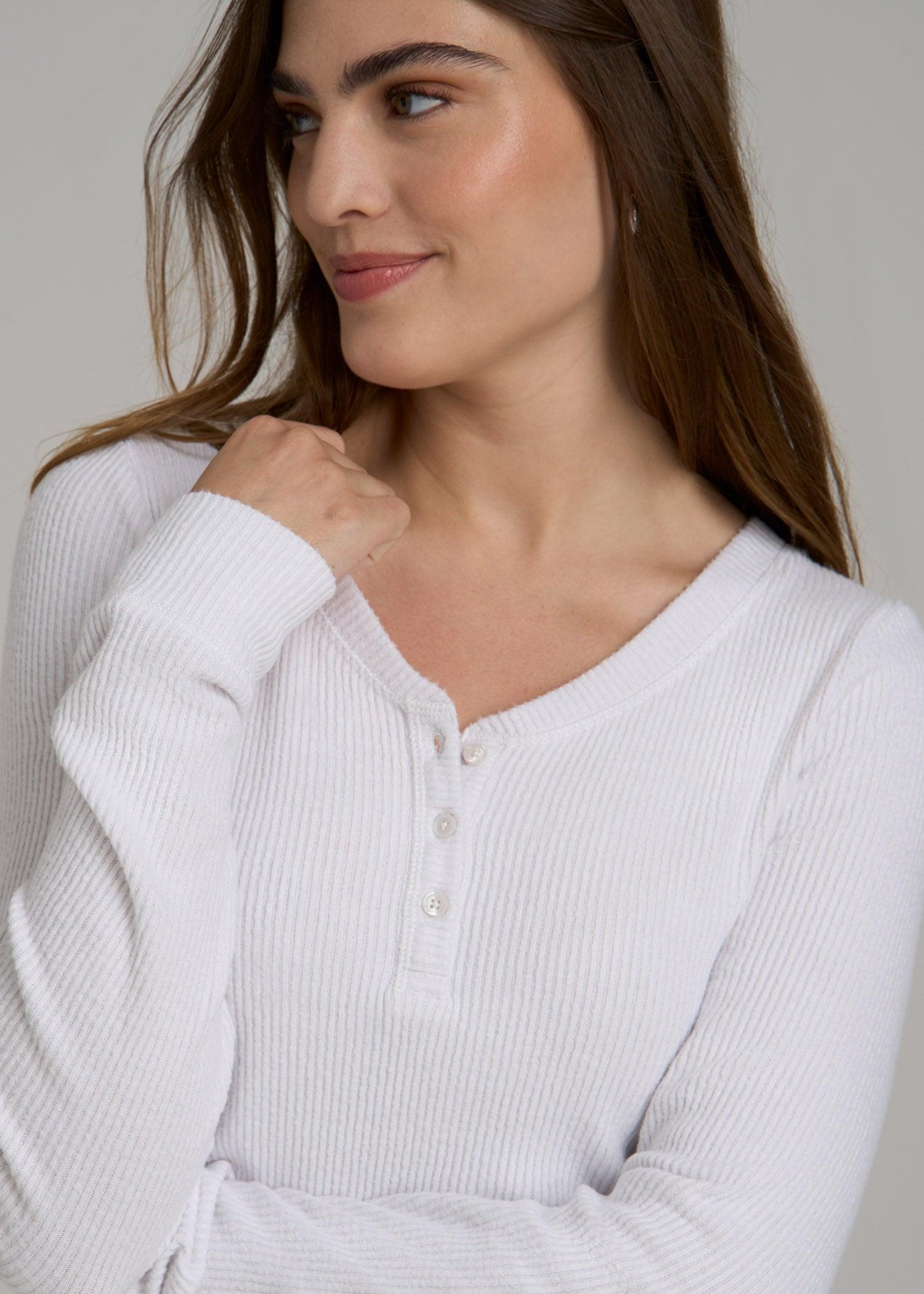 Ribbed Henley Top for Tall Women in Cloud White Product Image