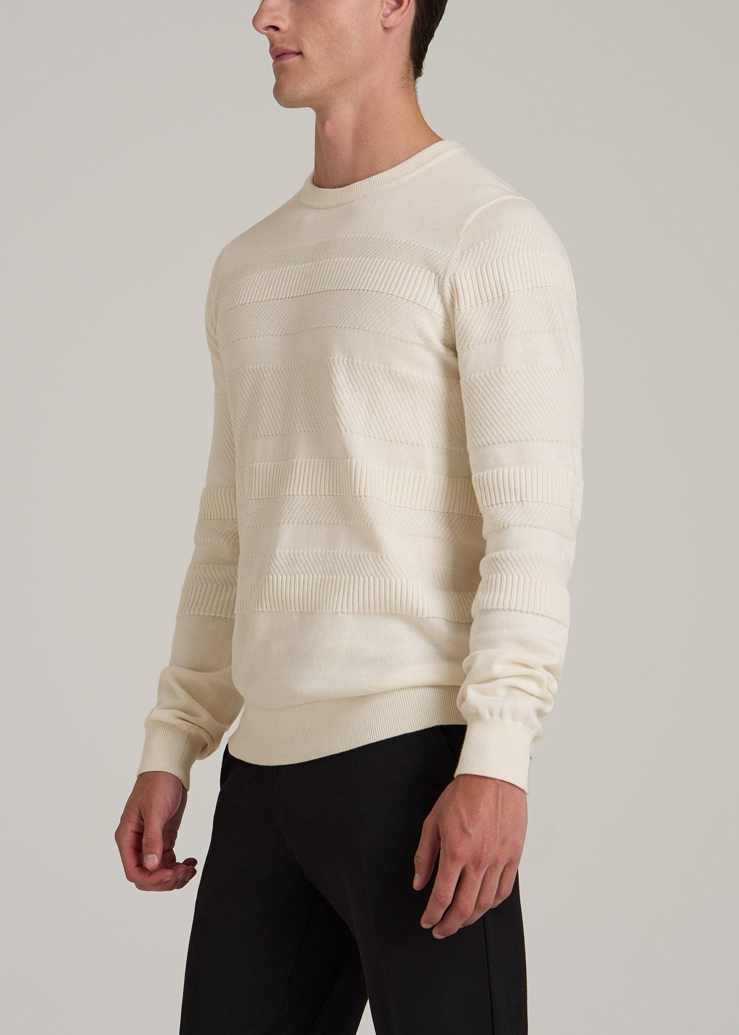 Minimalist Embossed Knit Sweater for Tall Men in Ivory White Male Product Image