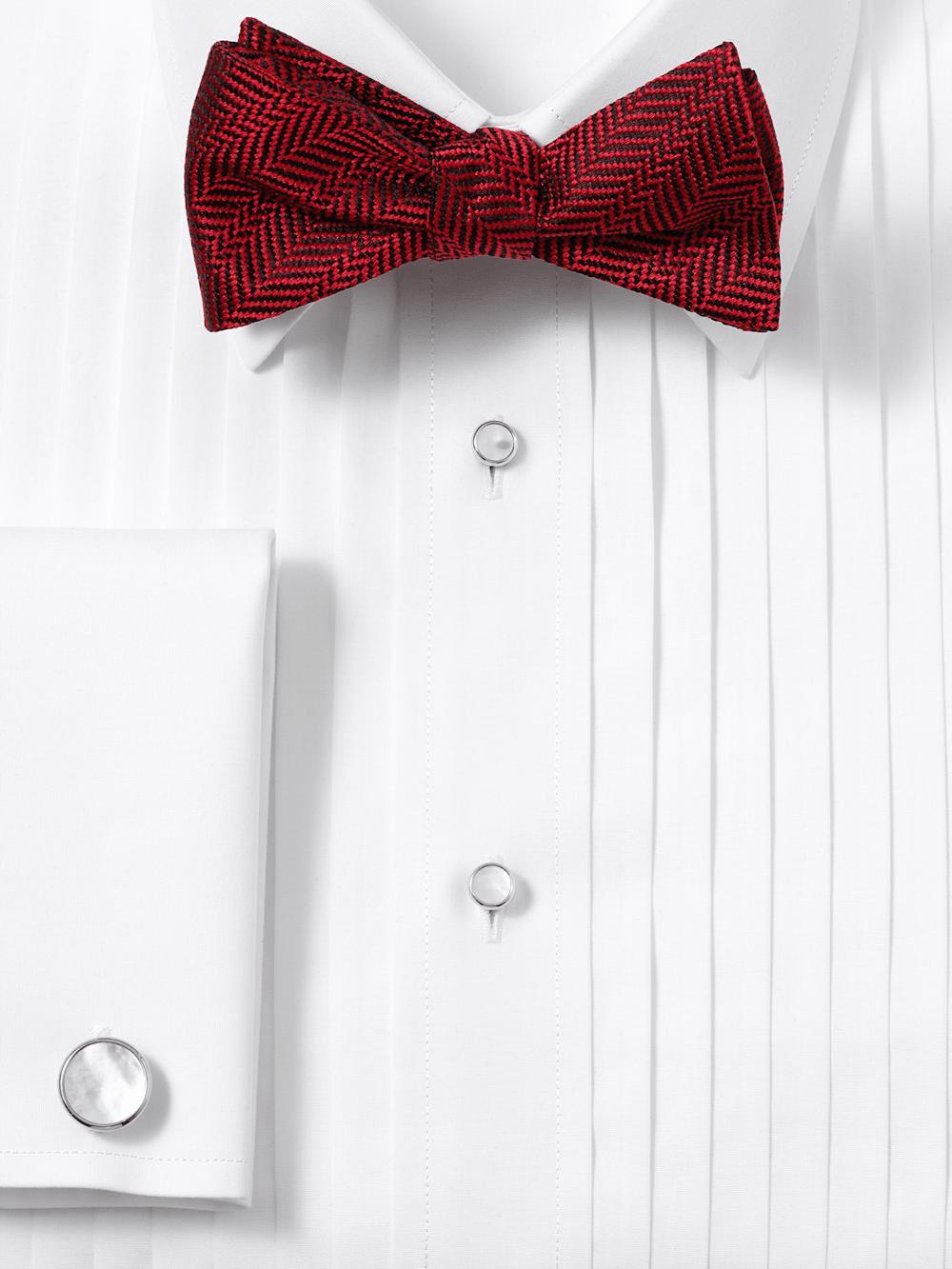 Herringbone Woven Silk Self-tie Bow Tie - Red Product Image