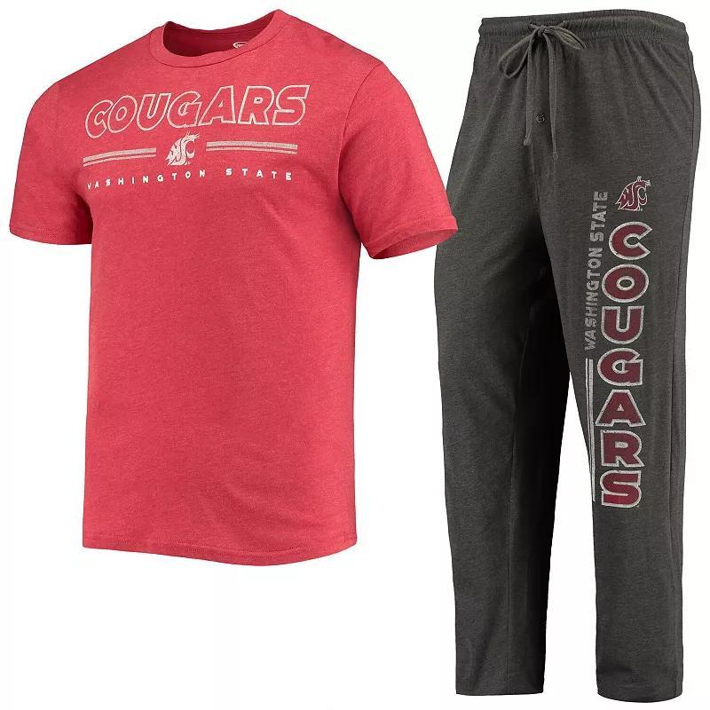 Mens Concepts Sport Heathered /Crimson Washington State Cougars Meter T-Shirt & Pants Sleep Set Grey Product Image