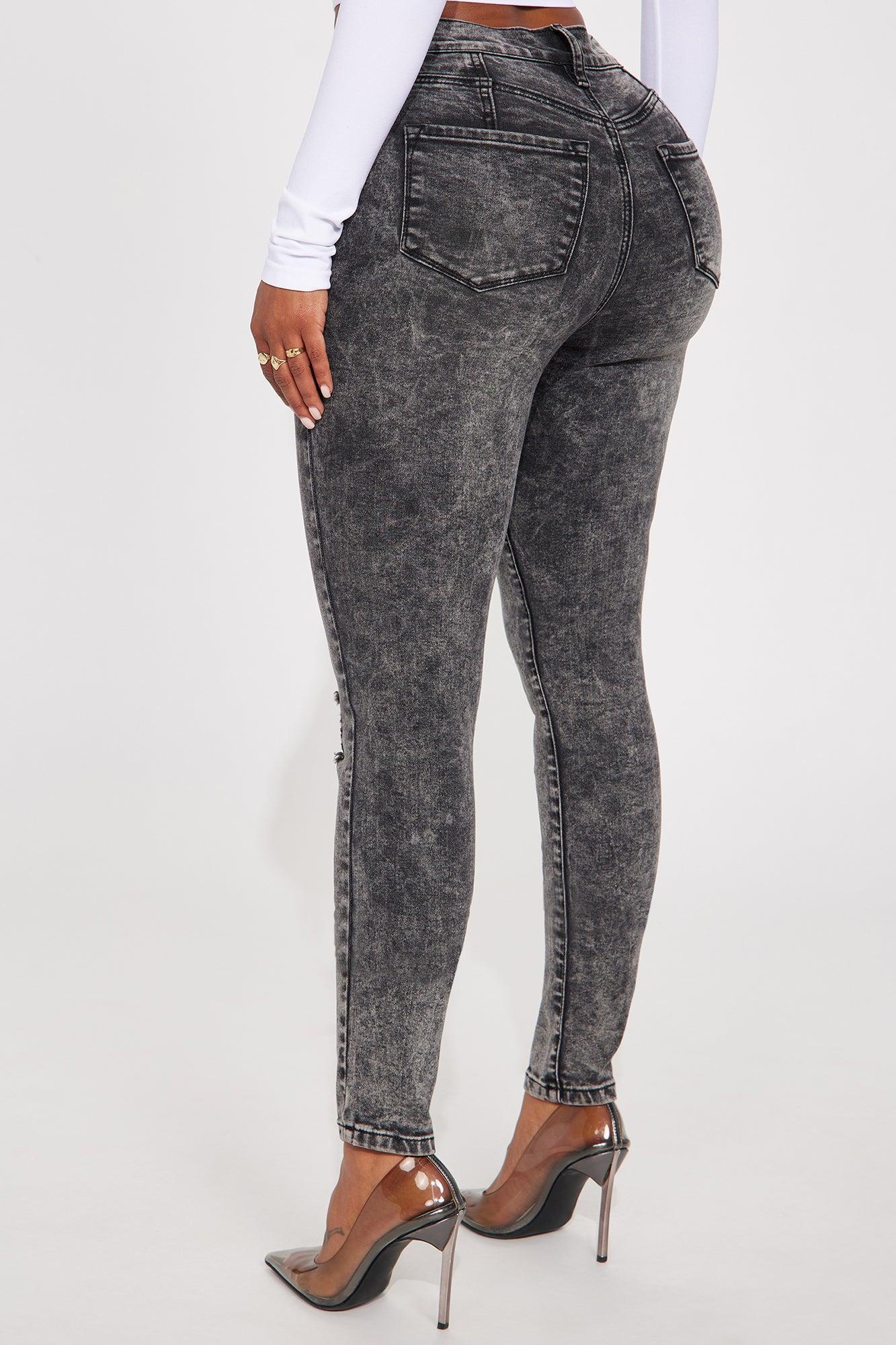 On My Mind High Stretch Skinny Jeans - Acid Wash Black Product Image