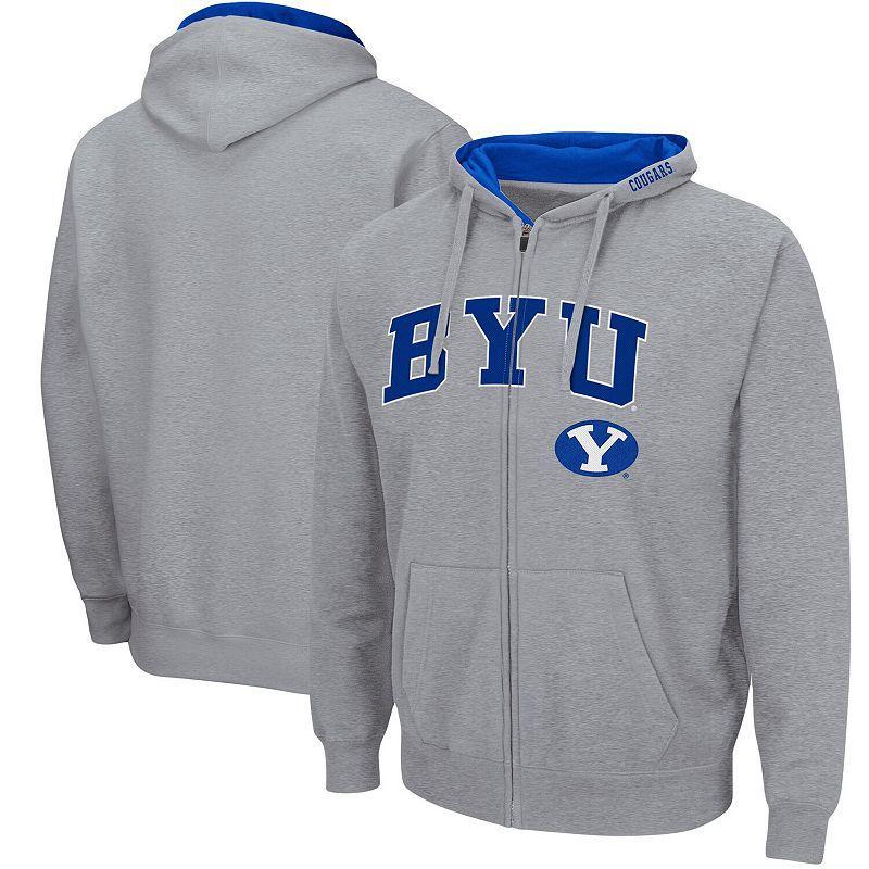 Mens Colosseum Heathered Gray BYU Cougars Arch & Logo 3.0 Full-Zip Hoodie Product Image