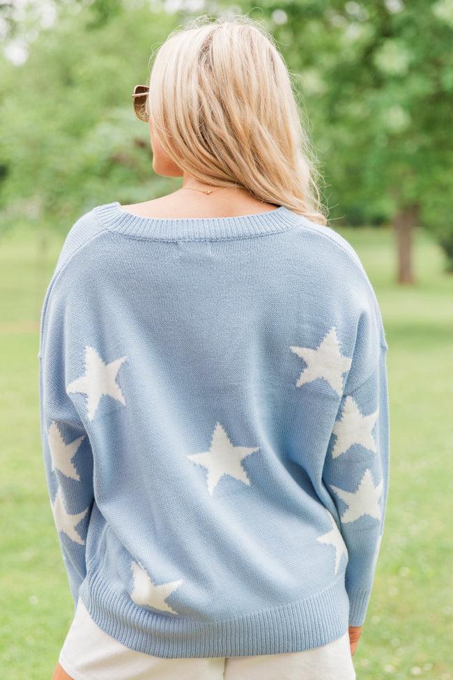 Stars and Smiles Blue V-Neck Sweater FINAL SALE Product Image