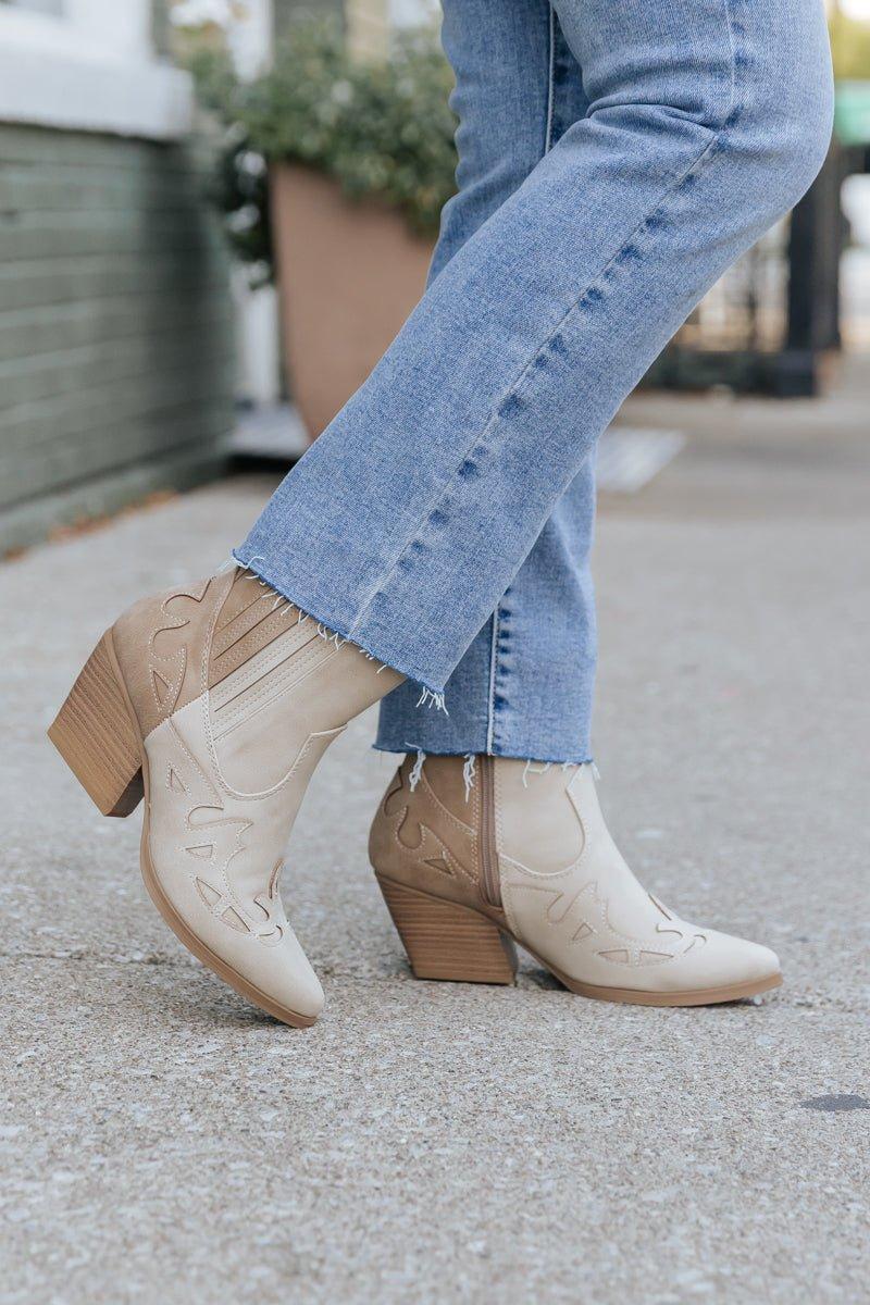 Beige Two Tone Western Booties Female Product Image