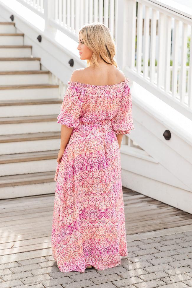 Dynamic Love Pink Printed Off The Shoulder Maxi Dress FINAL SALE Product Image