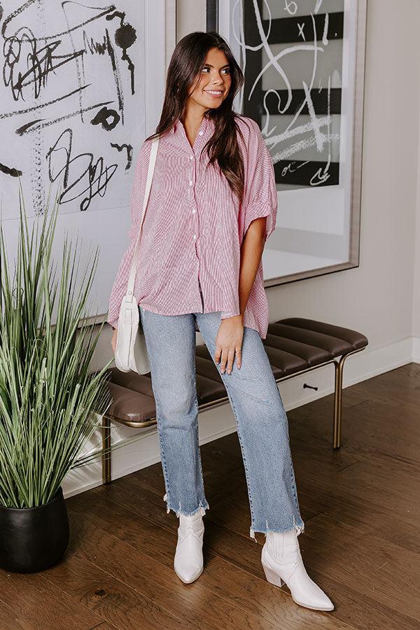 Casually Chic Stripe Button Up In Pink Product Image