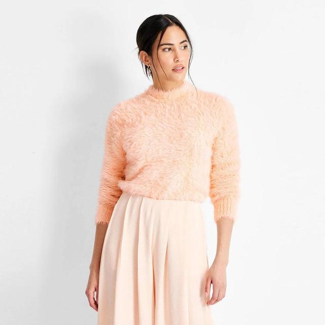 Womens Crewneck Eyelash Sweater - Future Collective Peach Orange M Product Image