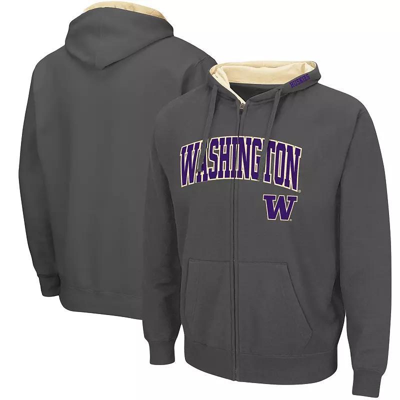 Mens Colosseum Charcoal Washington Huskies Arch & Logo 3.0 Full-Zip Hoodie Grey Product Image