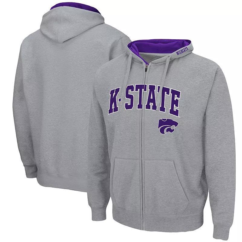 Mens Colosseum Heathered Gray Kansas State Wildcats Arch & Logo 3.0 Full-Zip Hoodie Grey Product Image