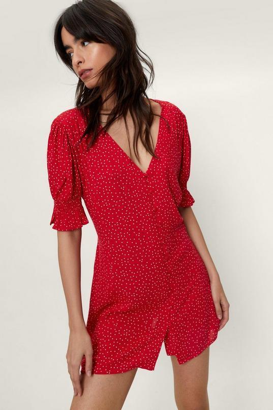 Polka Dot Button Front Mini Dress Product Image