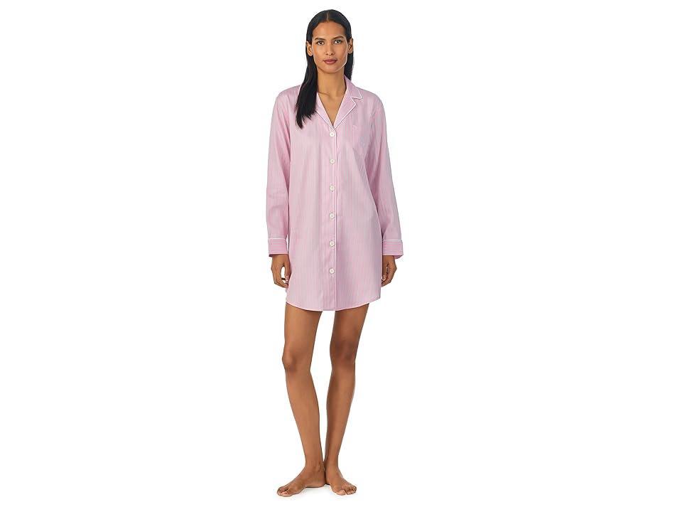 LAUREN Ralph Lauren Sateen Notch Sleepshirt Stripe) Women's Pajama Product Image