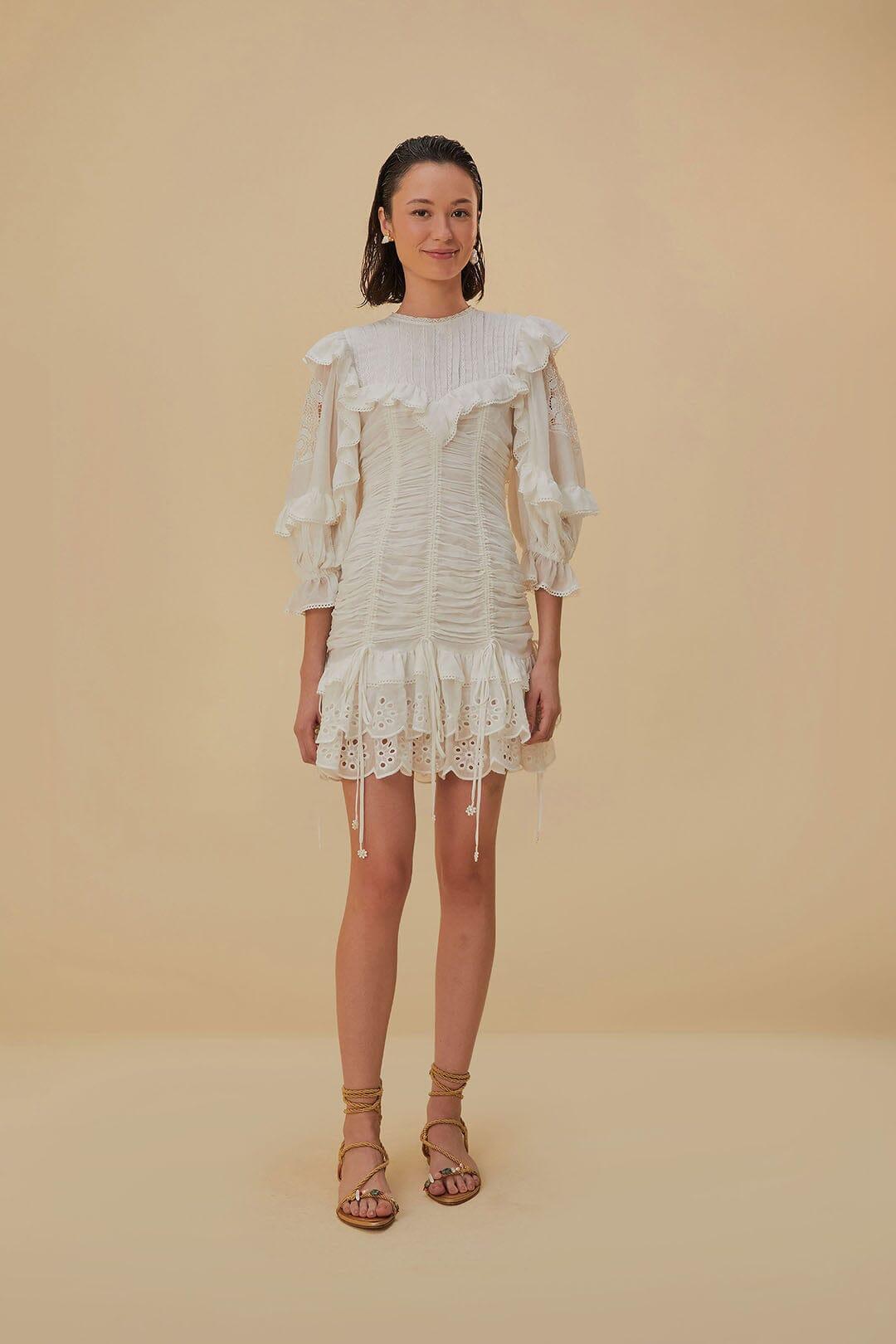 White Lace Organic Cotton Mini Dress, WHITE / L Product Image