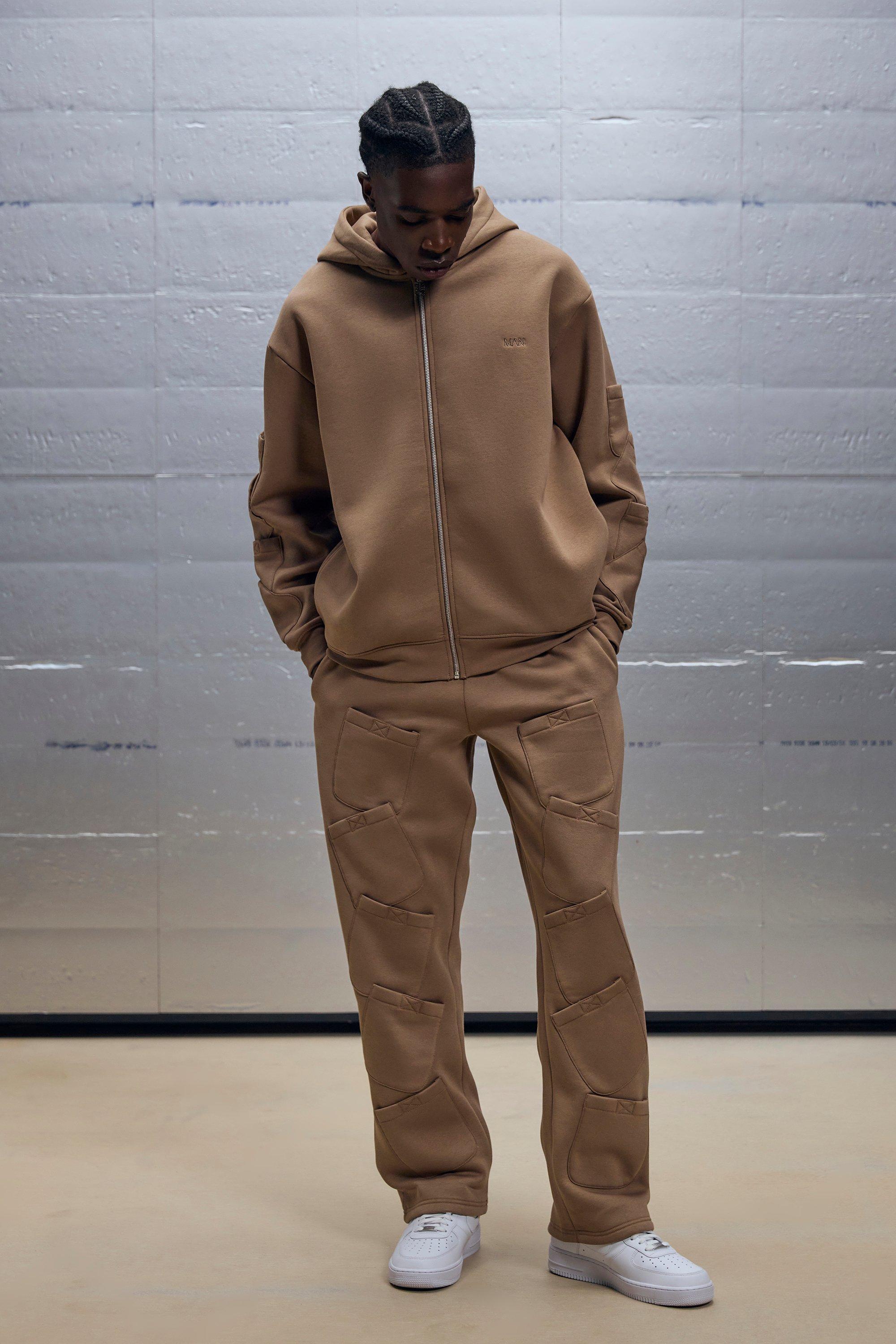 Oversized Boxy Zip Through Pocket Detail Hooded Tracksuit | boohooMAN USA Product Image