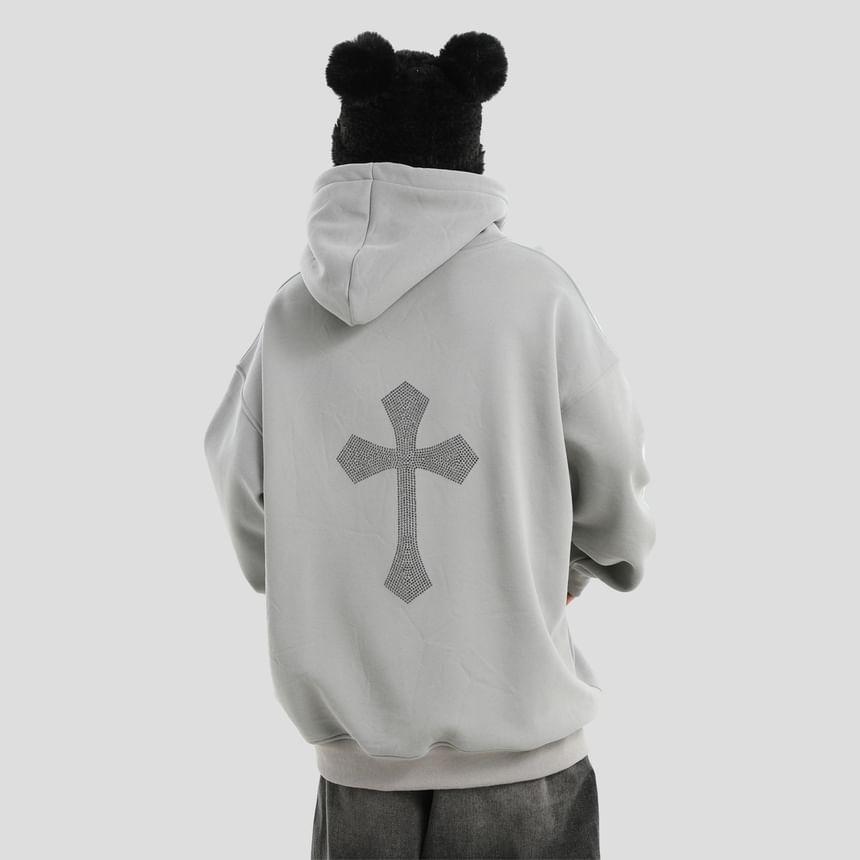 Couple Matching Lettering Cross Print Hoodie Product Image