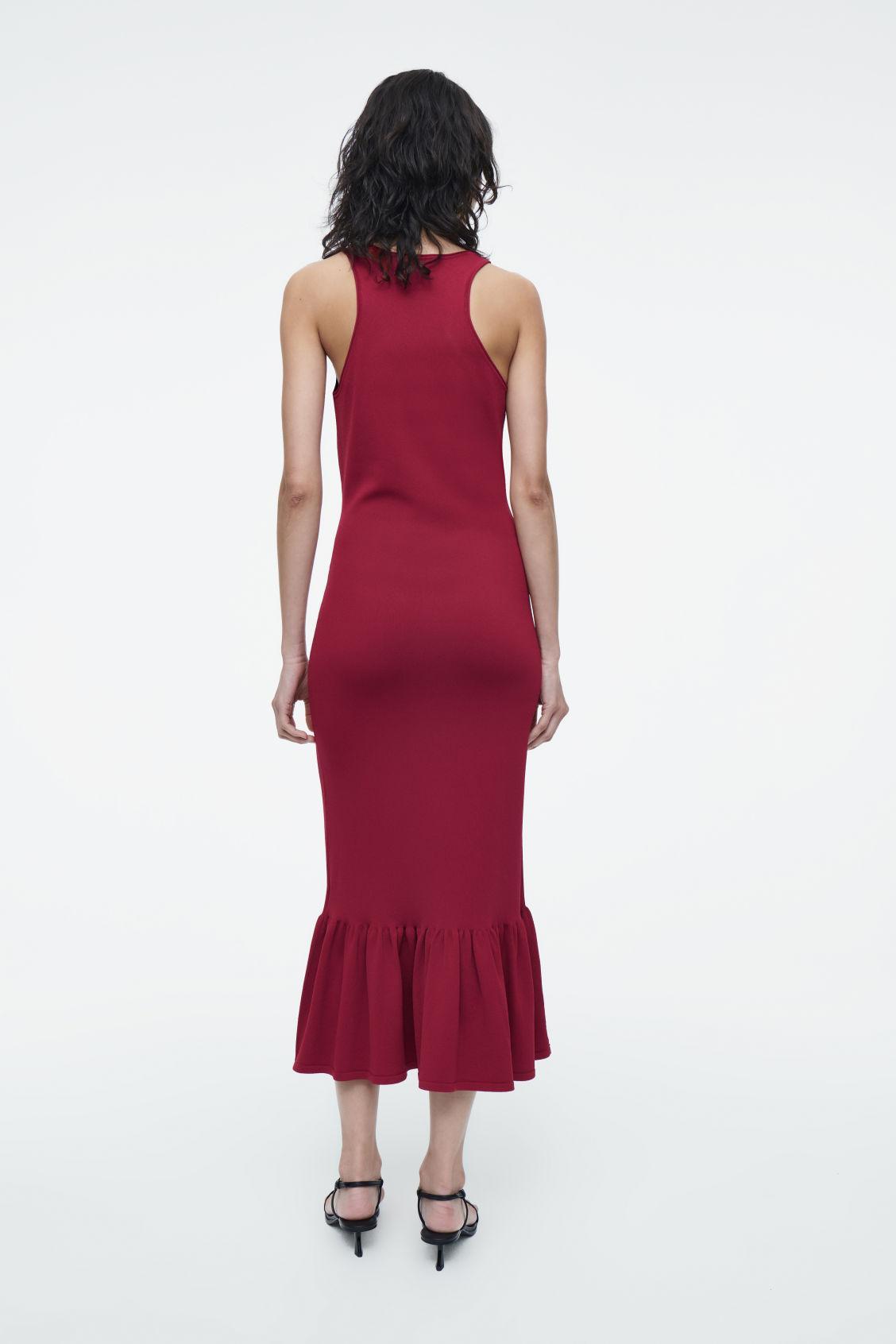 KNITTED RUFFLED-HEM MIDI DRESS Product Image