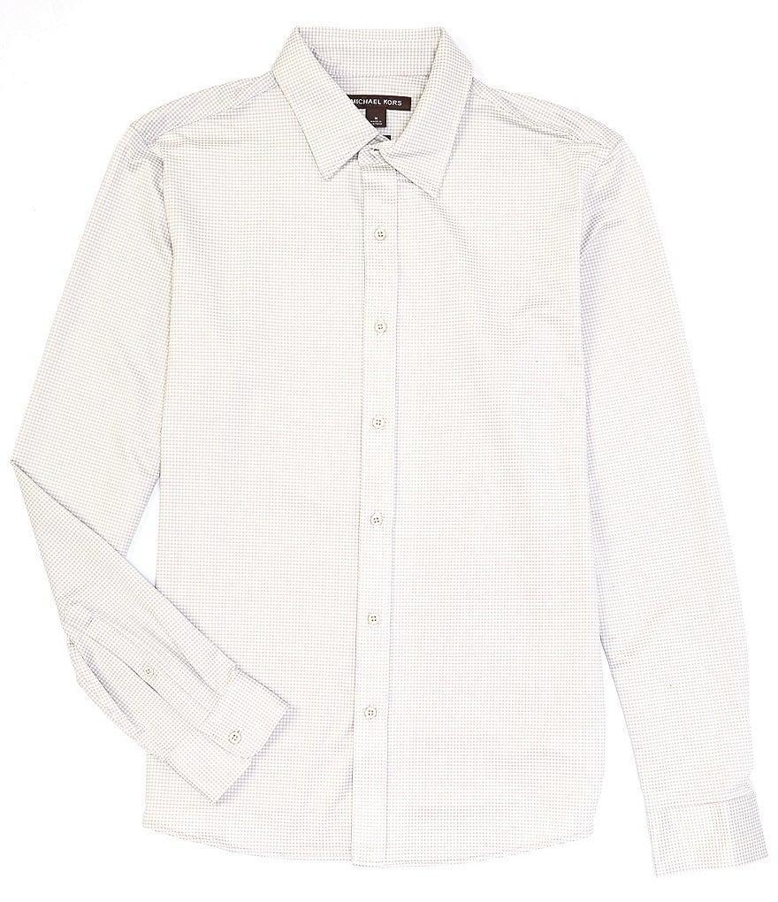 Michael Kors Slim-Fit Gingham Stretch Long-Sleeve Woven Shirt Product Image