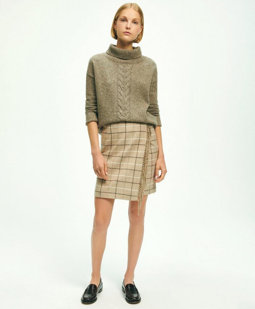 Wool Blend Windowpane Fringed Wrap Skirt Product Image