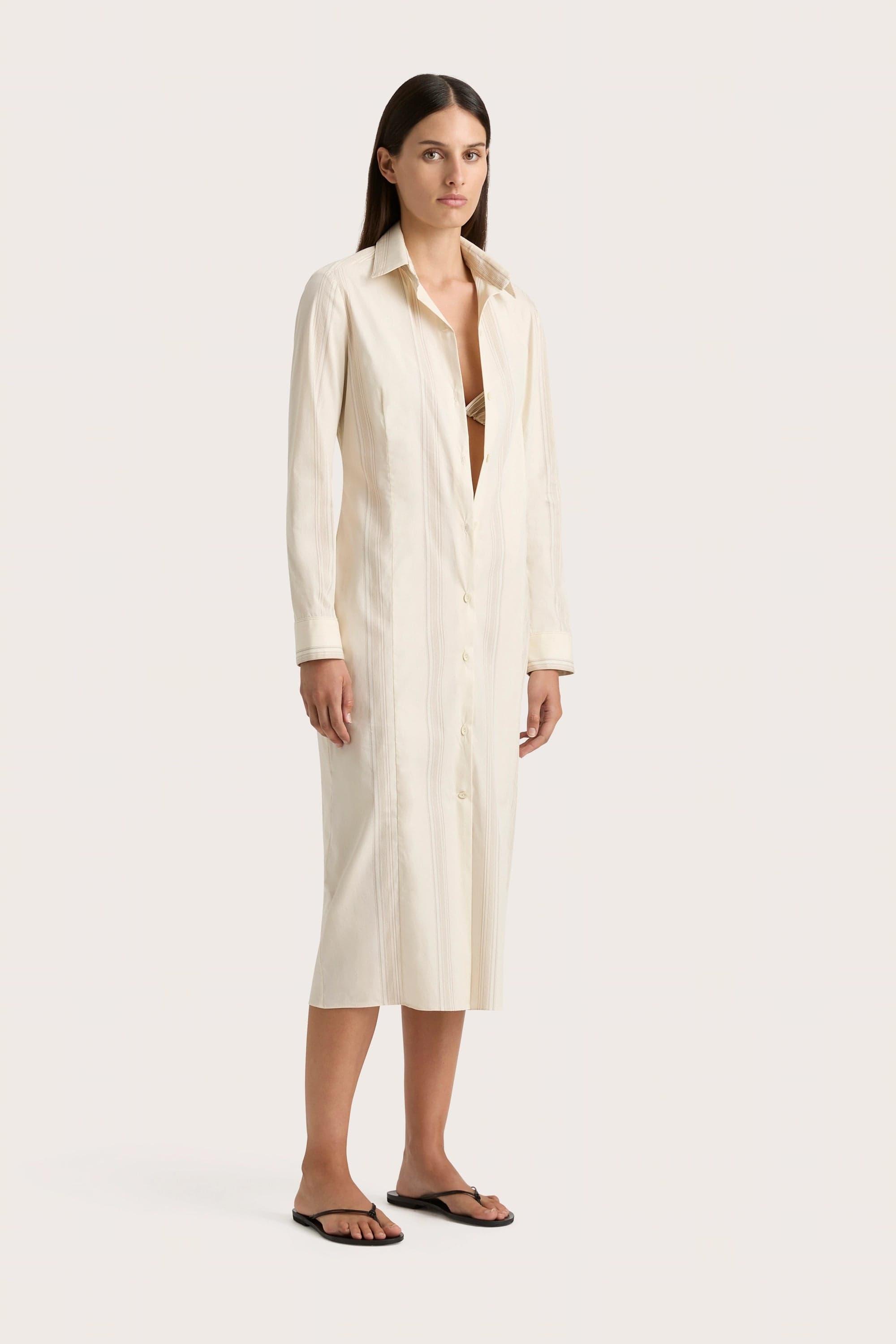 En Vau Shirt Dress Foam Taupe Stripe - Final Sale Product Image