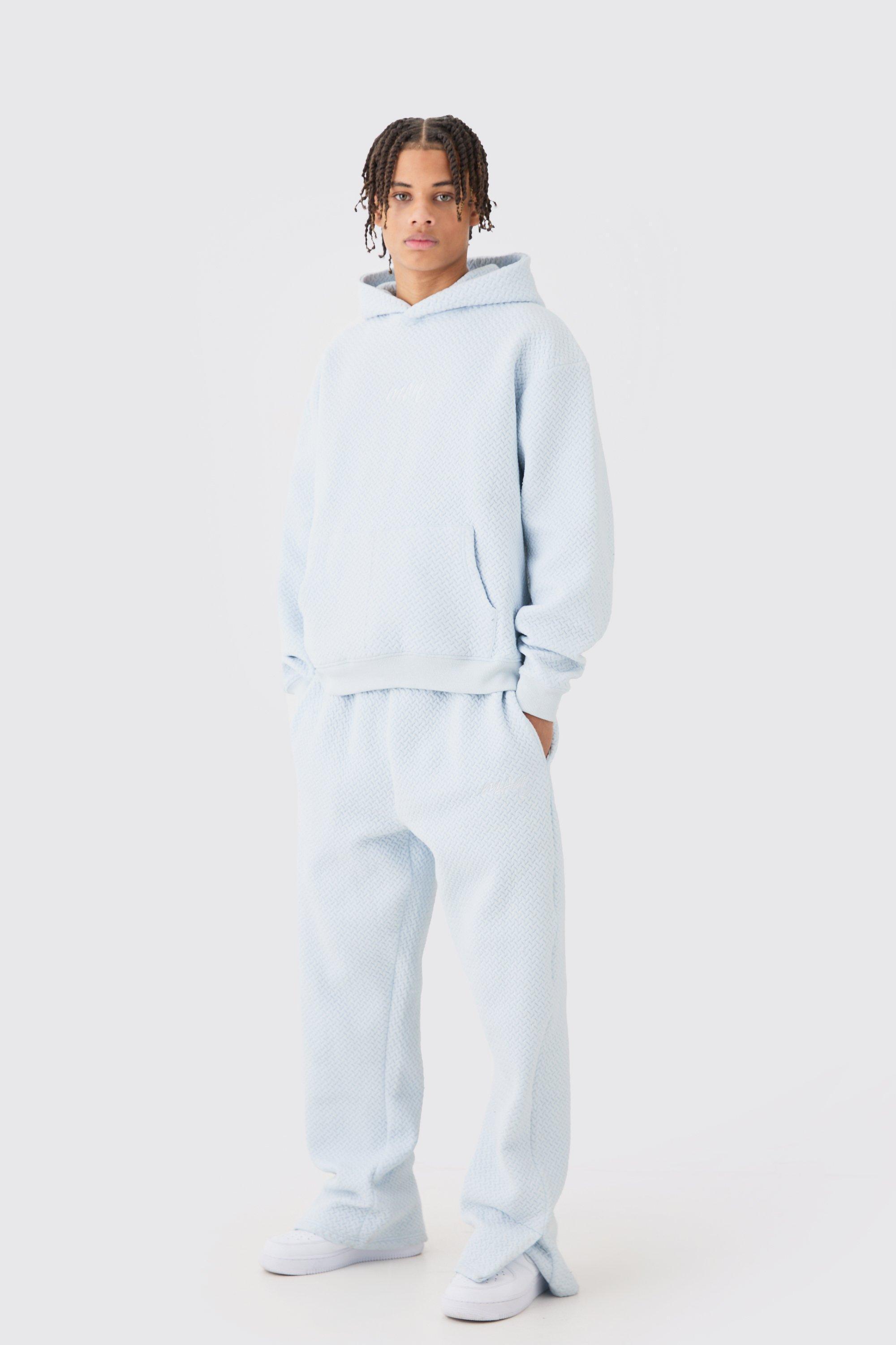 Oversized Boxy Jacquard Quilted Embroided Hooded Tracksuit | boohooMAN USA Product Image