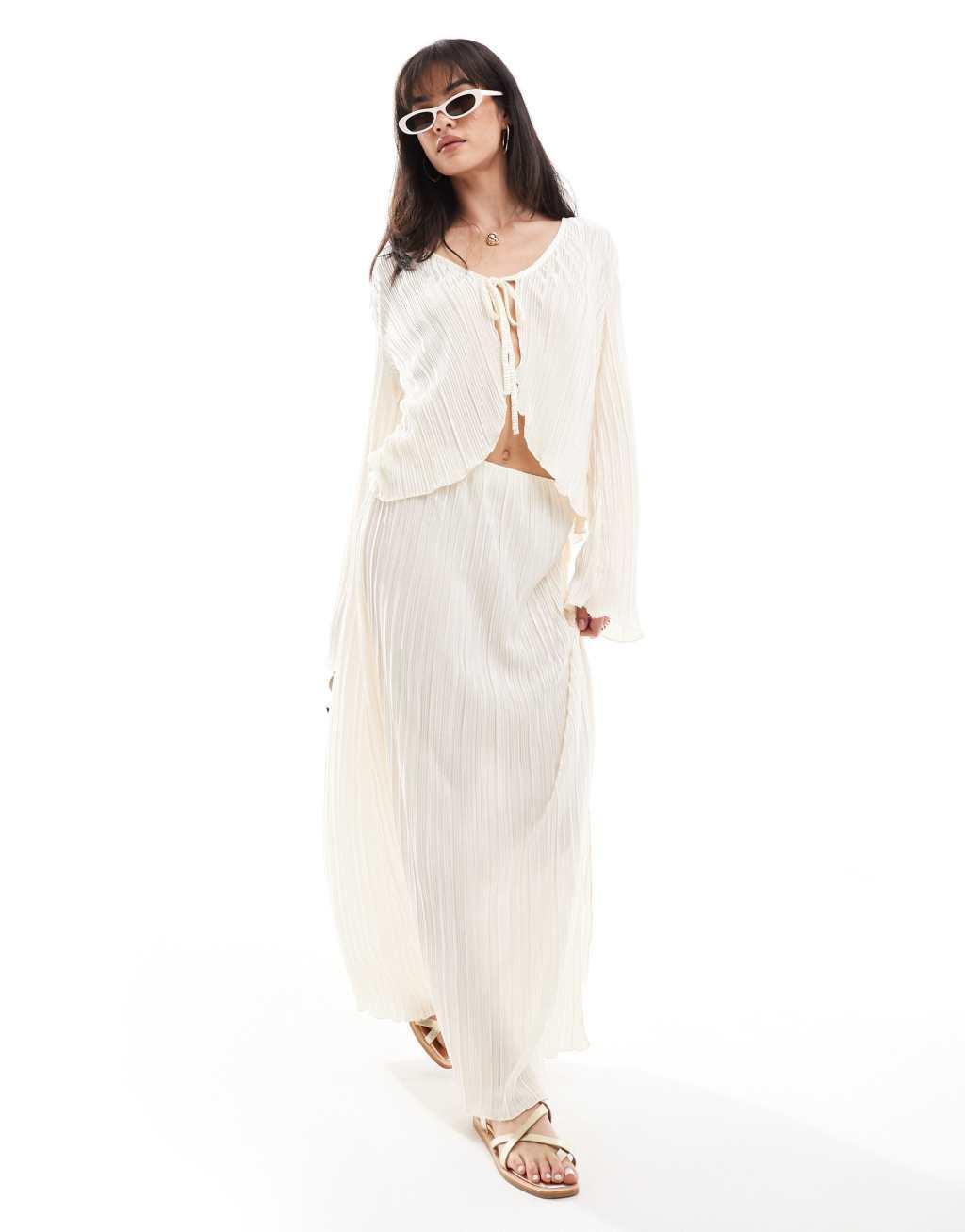 Pieces mix and match plisse maxi skirt in cream - part of a set product image