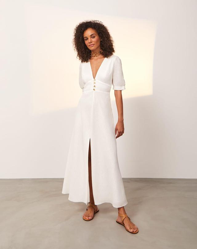 Irida Detail Midi Dress - Off White Product Image