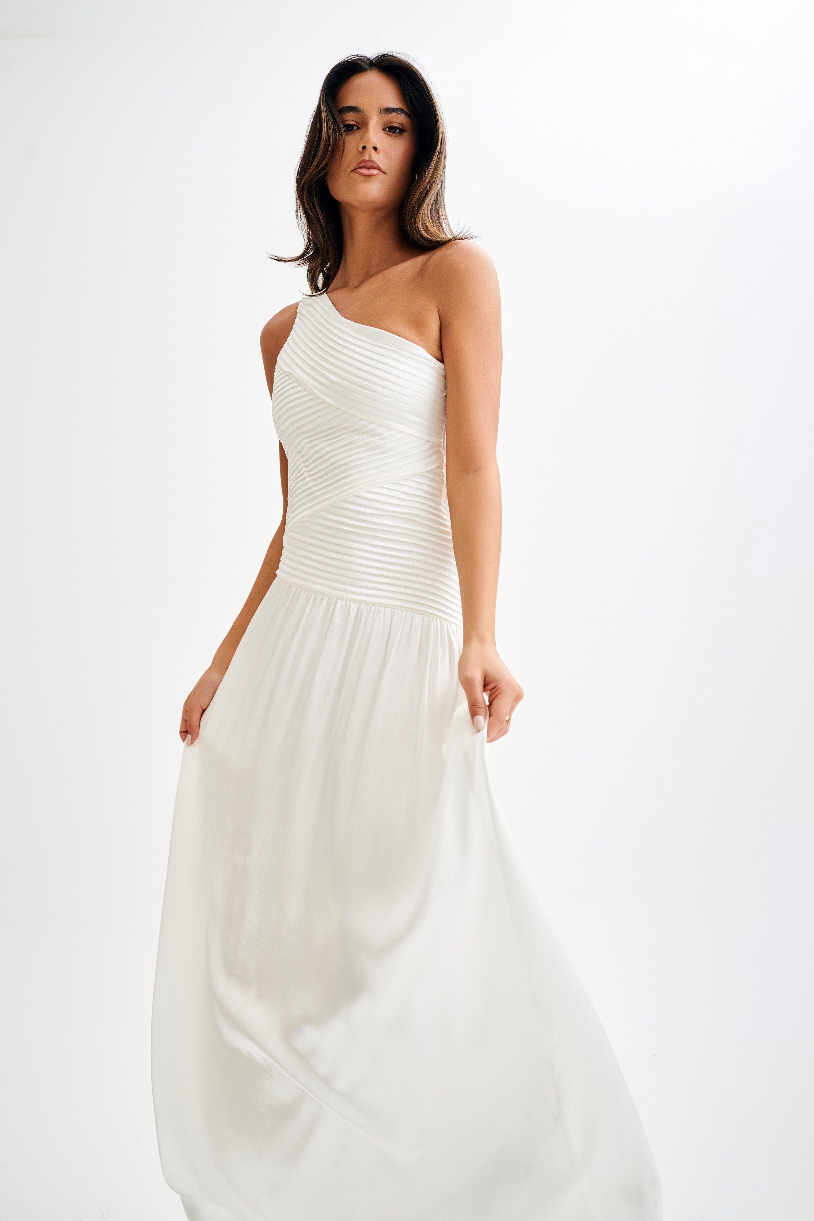 Jenna One Shoulder Pleated Maxi Dress - Ivory Product Image