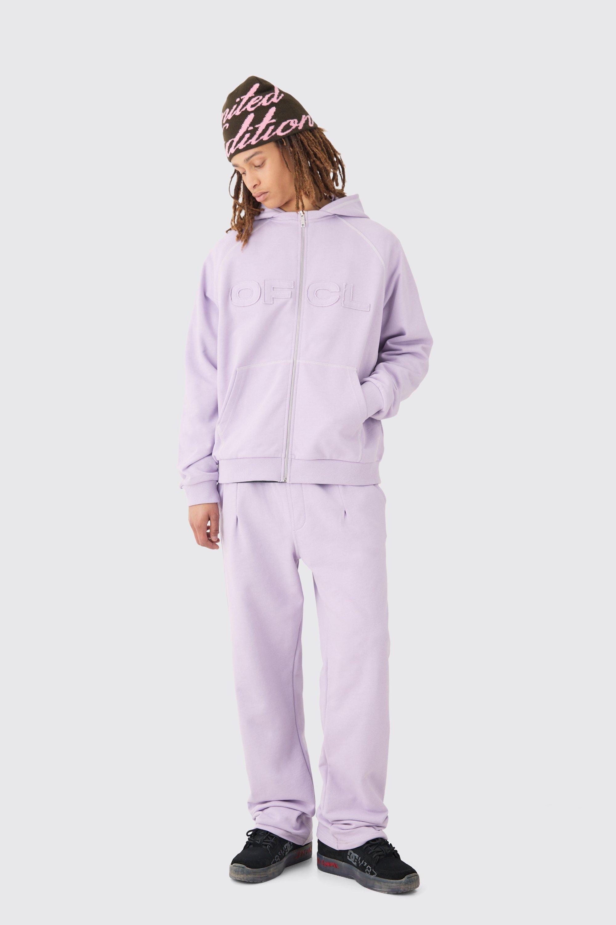 Oversized Heavyweight Applique Contrast Stitch Tracksuit | boohooMAN USA Product Image