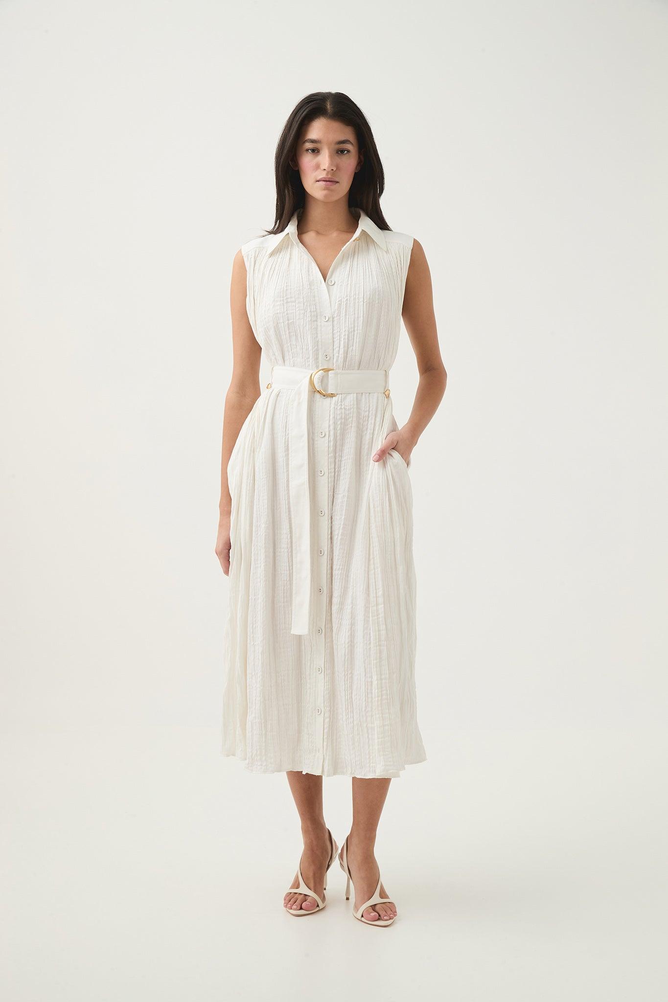 Risen Crushed Pleat Midi Dress Product Image