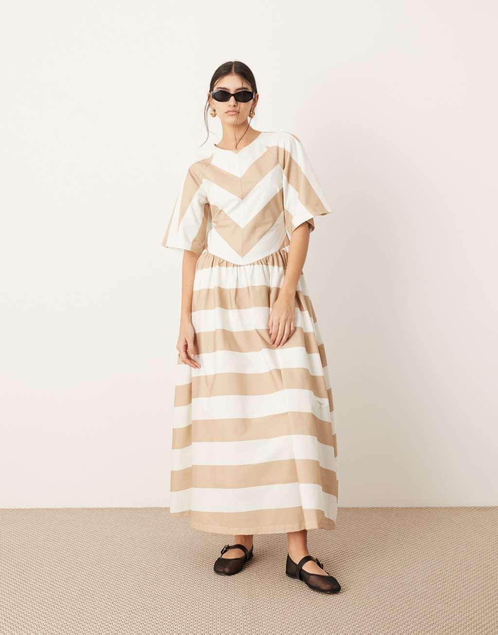 ASOS EDITION drop waist midi dress with pockets in wide stripe print Product Image